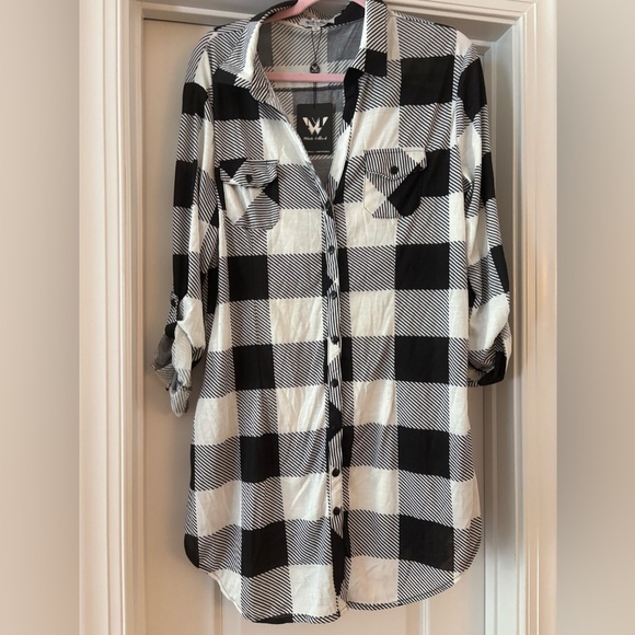 White Mark XL LS Polyester Pockets Large Checked Design Black & White - Picture 1 of 12